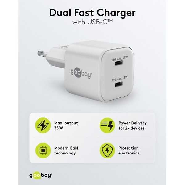 35 W kaksoisvirtalähdesarja, 2 x USB-C-laturi, 2 x USB-C-kaapeli