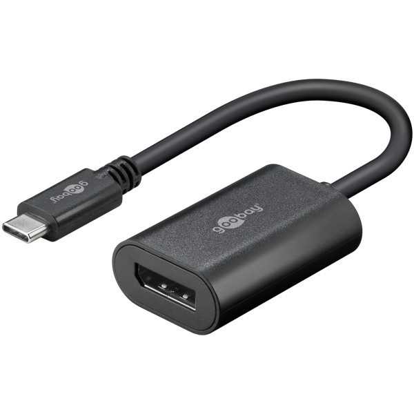 USB-C–DisplayPort-sovitin, 0,2 m, musta