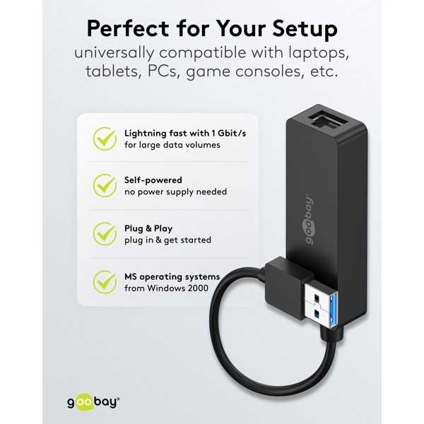 USB-A Ethernet-sovitin, musta