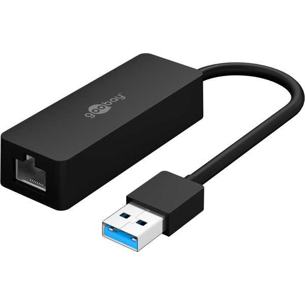 USB-A Ethernet-sovitin, musta