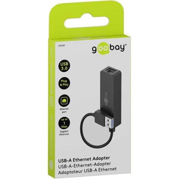 USB-A Ethernet-sovitin, musta