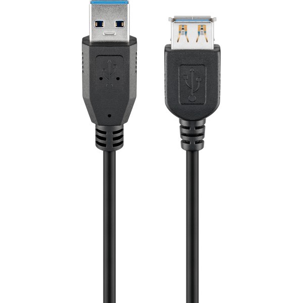 USB-A-jatkokaapeli, 1,8 m, musta