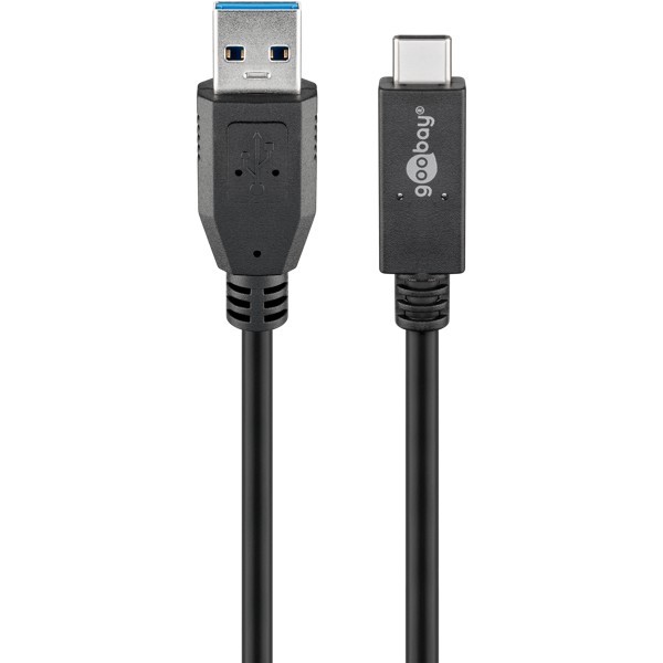 USB-C - USB-A -kaapeli, 0,5 m, musta