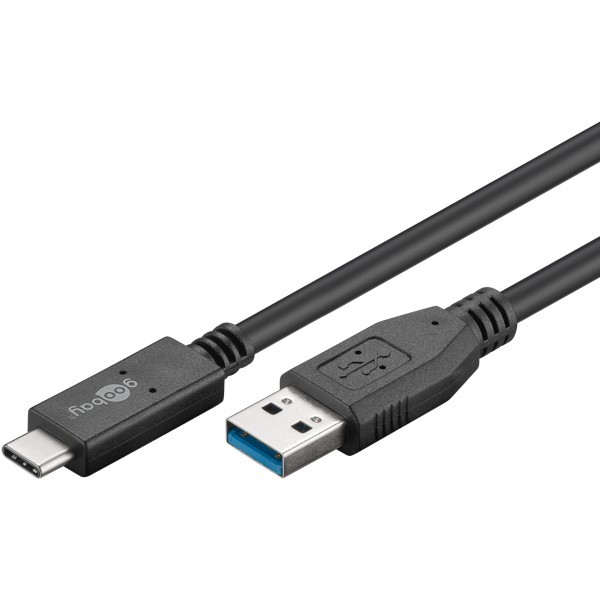USB-C - USB-A -kaapeli, 1 m, musta