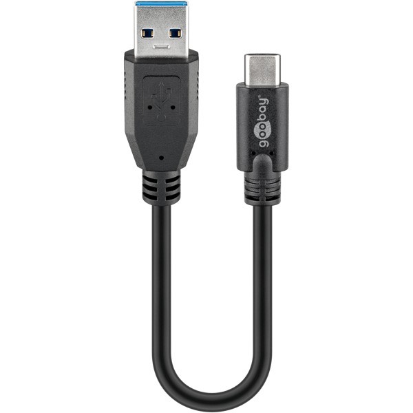 USB-C - USB-A -kaapeli, 0,15 m, musta