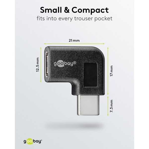 USB-C - USB-C -sovitin 90°, musta