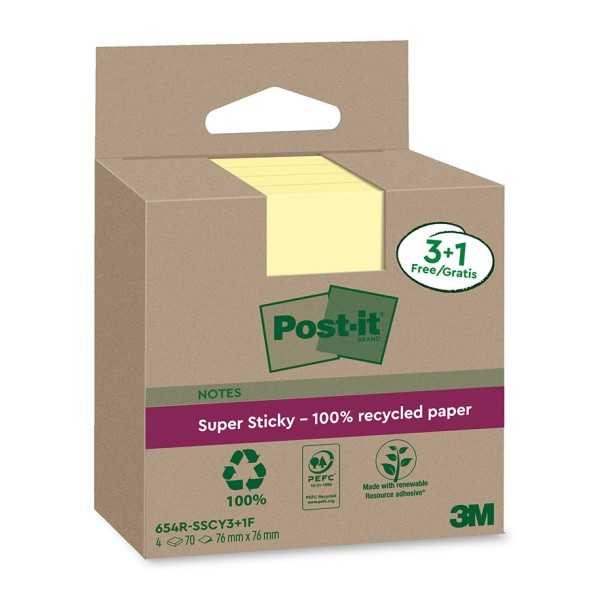 Viestilappu SuperSticky eco 76x76 kelt/4