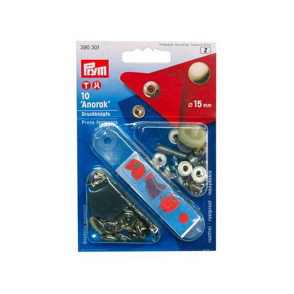 PRYM PAINONEPPARI 15MM HOPEA 10 +TYÖKALU