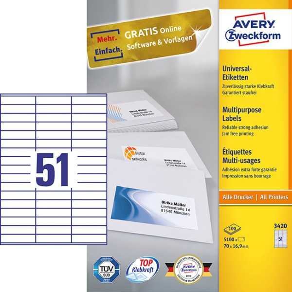 AVERY 3420 MONIKÄYTTÖTARRA 70X16,9MM