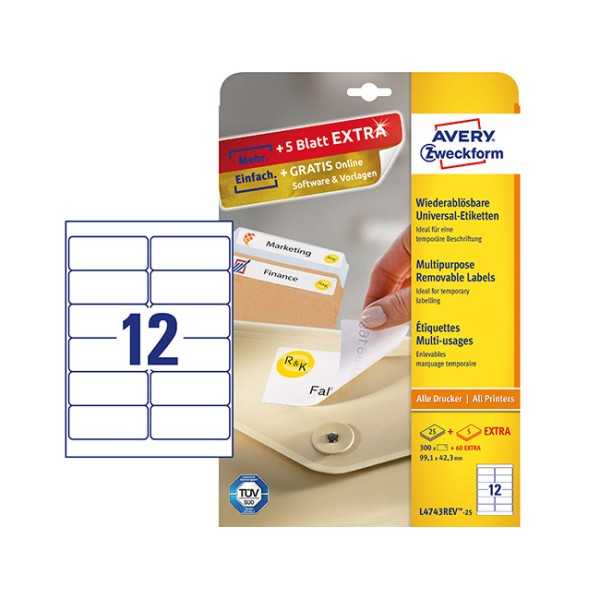 AVERY L4743REV-25 TARRA 99,1X42,3MM IRT.