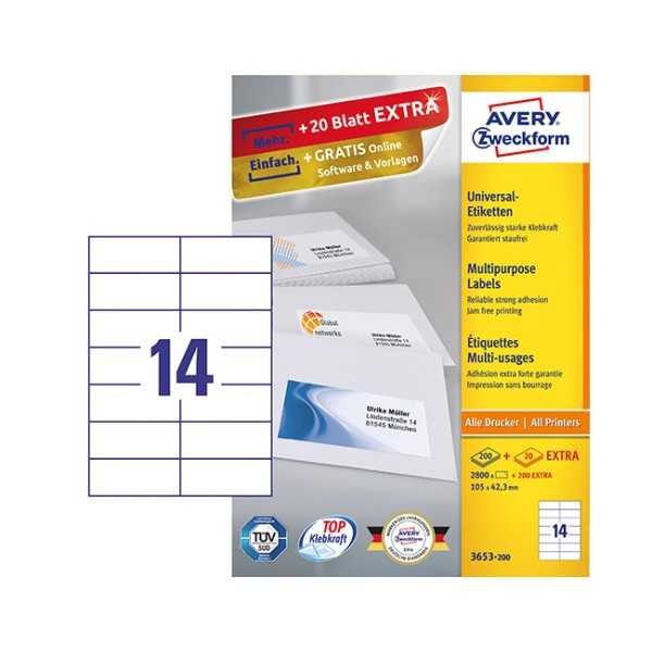 AVERY 3653-200 MONIKÄYTTÖTARRA 105X42,3