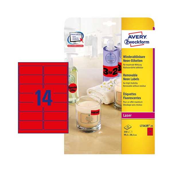 AVERY L7263R-25 TARRA NEON PUN 99,1X38,1